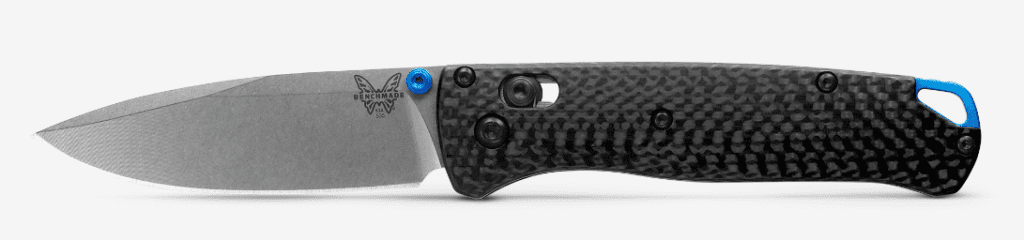 Carbon fiber handle, blue trim, lightweight knife